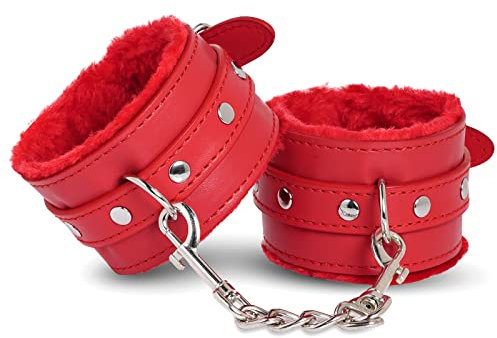 Bequem Fesseln Plüsch + Pu Armband Wrist Handschellen Bondage Gürtel Manschette Spielzeug (Rot)