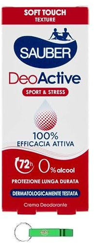 6x SAUBER Deodorant DeoActive Sport & Stress Deodorante in Crema Creme-Deodorant – Besonders geeignet bei übermäßigem Schwitzen, 35ml + Beni Culinari Kostenloser Schlüsselanhänger