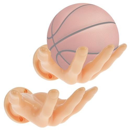 Hand Shaped Ball Rack for Home Wall Mounted Basketball Storage Rack Easy Installation Space Saving Sports Ball Holder Unique Hand Sculpture Ball Holder for Basketball Football (2PCS Skin Color)