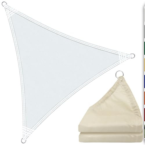 Toldo Vela de Sombra Triángulo 1.5m x 1.5m x 1.5m HDPE Transpirable Prevención Rayos UV Impermeable Toldos Exterior con Cuerda para Jardín Patio Exteriores Arena Terraza Balcón - Blanco Crema
