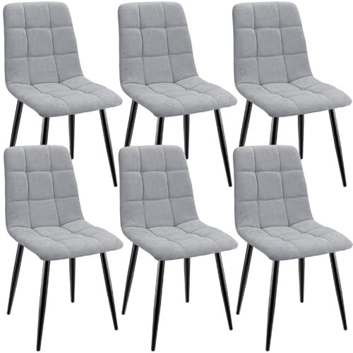 ANVOFONG Esszimmerstühle 6er Set,Küchenstuhl aus Leinenstoff,Polsterstühle mit Eisenfüßen,Stuhl Schlafzimmer,Wohnzimmer Stühle-grau