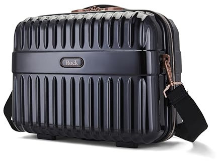 Rock Selene Vanity Hard Shell Vanity Case in Black - Elegant Design, Removable Shoulder & Suitcase Handle Strap, Metallic Finish with Copper Accents & Lockable Zips - 29x36x19cm 1.2KG