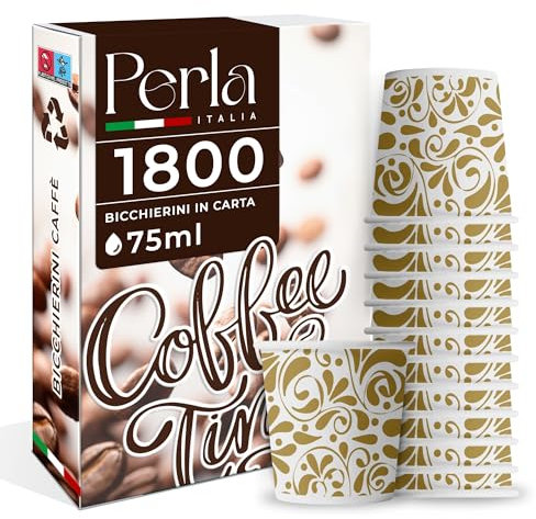 Perla - 1800 Bicchierini in Carta per Caffè 75ml - Bicchieri Caffe Monouso Floreale Oro - Bicchierini da Caffè Usa e Getta Ecologici per Asporto
