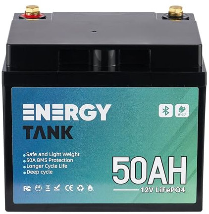 Batteria Smart LiFePO4 12V 50Ah con Bluetooth – Litio a ciclo profondo, senza manutenzione, BMS integrato – Sicura e durevole – Per solare, accumulo ed off-grid