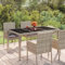 Makastle Table de Jardin Rectangulaire Dessus en Verre 150x90x75 cm Table de Salle Extérieur en Résine tressée, pour Jardin, Balcon, Gris