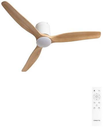 CREATE / WIND CALM SLIM LIGHT/Ventilador de techo con luz blanco madera clara con mando / 40W, Programable, Ø132 cm, 6 velocidades, plafón slim light, función verano-invierno, luz led 3 temperaturas