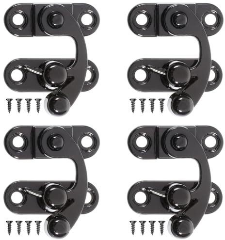 Latches,4PCS Latch Hook, Antique Cabinet Latches Set with Mounting Screws for Wooden Box, Jewelry Case, Furniture, Small Hook and Eye Latch Black, Vintage Cabinet Lock