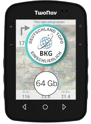TwoNav Terra (64 GB) + Karte Full Deutchland BKG Topo 1:25000 installiert, Outdoor GPS mit 3,7-Zoll-Breitbild für Berg, Wandern, MTB, Fahrrad oder Navigation