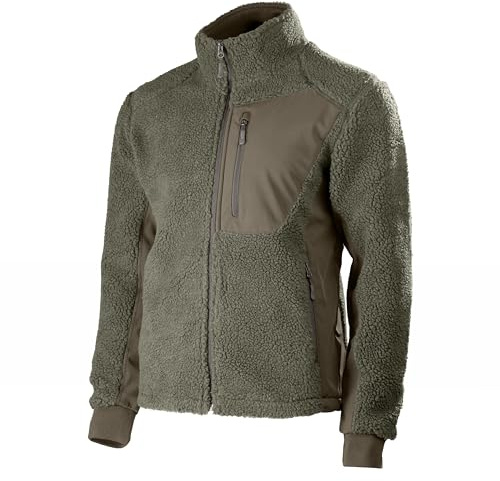 Mil-Tec BEARFORCE Kälteschutzjacke Teddy Fleece • Outdoor Fleecejacke Herren • Warmes Sherpa-Fleece mit Innenfutter & Softshell-Einsätzen • Hoher Kragen & Reißverschlusstaschen • Oliv/Schwarz, S–3XL