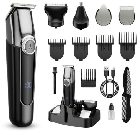 SilkGlow Bartschneider für Männer, 5 in 1 Elektrorasierer Schnurlos Haarschneidemaschine, Wasserdichtes Fellpflegeset für Rasur Gesicht, Schnurrbart, Körper, Ohr, Nasenhaartrimmer