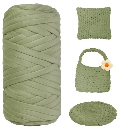 900g Dicke Wolle zum Handstricken Chunky Yarn Schlauchgarn Häkelwolle Dickes Garn zum Häkeln Stricken, für Anfänger, Decken, Tasche, Handstrickgarn DIY-Kunsthandwerk (Grün)