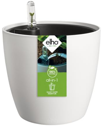 elho All-in-1 Brussel Round 18 + Swi 17 - Plant Pots Indoor - 100% Recycled Plastic - Ø 18 cm - White/White