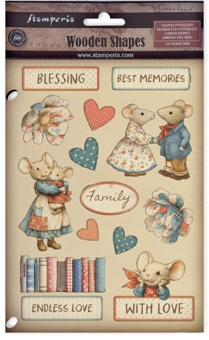 Stamperia - Coloured Wooden Shapes for Scrapbooks, Albums, Cards, Bullet Journals and More, Laser Cut, Printed for Enhanced Detail, Perfect for Hobbies, Crafts and Gifting (Family) (A5)