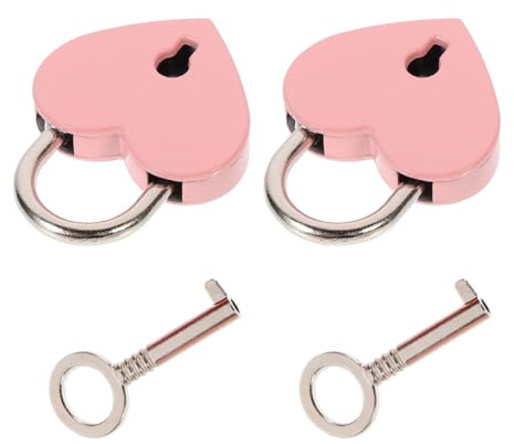 GLEAVI 2pcs Pink Heart-Shaped Couple Wishing Locks with Keys, Handbag and Luggage Padlocks for Travel, Love Locks Suitable for Suitcase and Bag Security