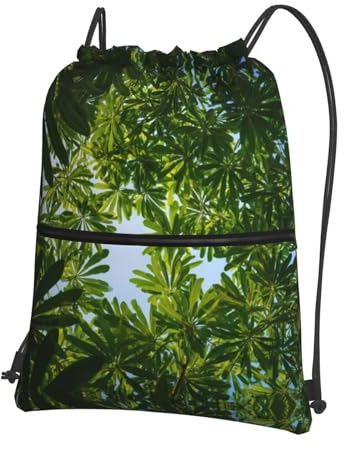 HHGFASD Men's and women's Green leaves looking up Pattern drawstring backpacks, sports and fitness outdoor bags, waterproof and durable
