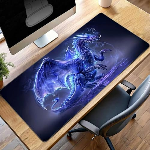 Gaming Mouse Pad, 900x400x3 mm XXL Mouse Mat Blue, Large Mousepad Dragon Extended Gaming Mats for, Non-Slip Rubber Base keyboard, Stitched Edges Office Accessories for Office PjY11863 A-8