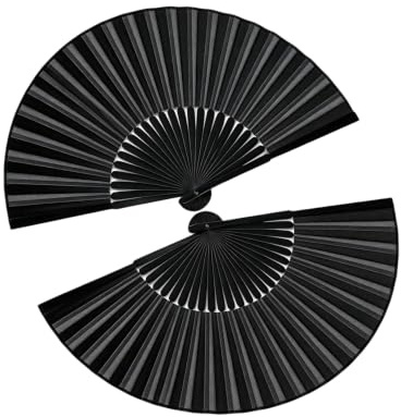 Oberlyn 2Pcs Hand Fan Folding,Black Fabric Handheld Fans Foldable,Women Manual Chinese Spanish Dance Folding Bamboo Fan Props,Ladies Portable Handheld Fans,for Dancing Wedding Festival Cosplay Party