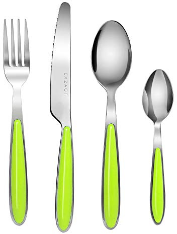 EXZACT Couverts en Inox 24 PIÈCES - acier inoxydable avec poignées de couleur - 6 x Fourchettes, 6 x Couteaux, 6 x Cuillères, 6 x Cuillère à café (Vert)