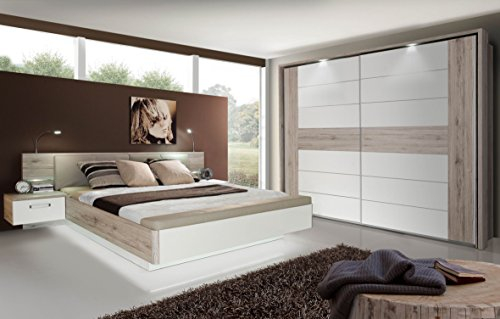 Forte RDNL181B-T30 Rondino Sandeiche Nb. / Hochglanz Weiß Bettanlage Doppelbett Bett inkl. Fussbank inkl. Nachtkonsolen ca. 180 x 200 cm