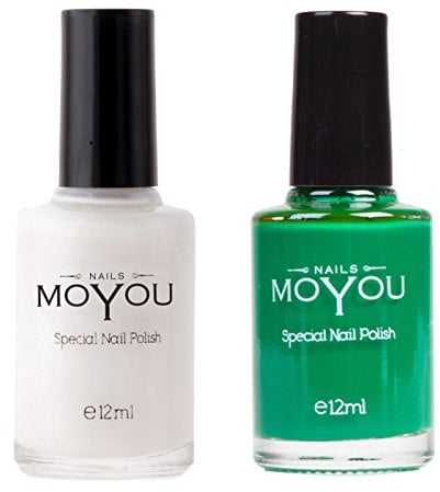 Moyou Stamping Nail art Nail Polish White and Green Use to create beautiful nail art designs