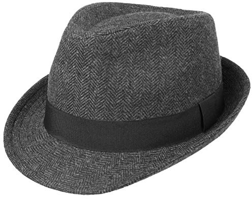 Lipodo Trilby Hut Herringbone Damen Herren Stoffhut Classic Ripsband Fischgratmuster Fedora Sommer Winter schwarz-grau L (59-60 cm)