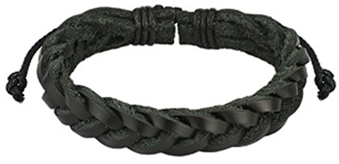Bungsa Leder-Armband geflochten schwarz Knoten Verschluss für Frauen & Männer