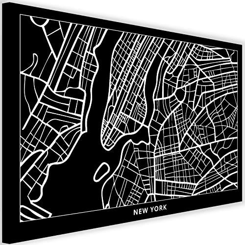 Feeby Leinwandbilder New York City Bilder Kunstdruck Stadtplan Karte Schwarz 60x40 cm