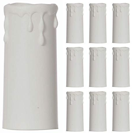Britalia 10 Pack - White Candle Drip Sleeves for Light Fittings, Diameter 34mm x Height 80mm Thermoplastic, Molten Wax Effect, Fits Most Lampholders - ES E27, SES E14, BC B22, SBC B15