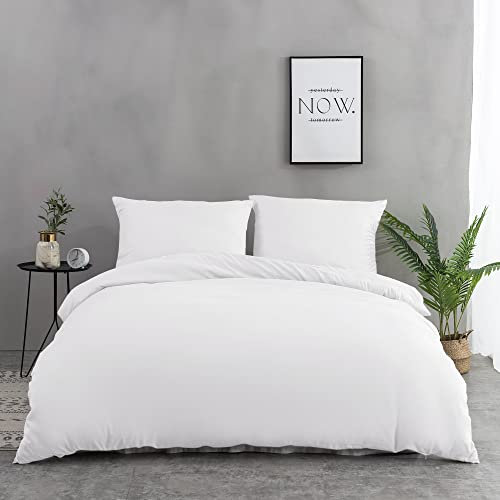 MOHAP Parure de Lit 4 Pièces Housse de Couette 220x240cm + Drap Housse 160x200cm avec 2 taies d'oreillers 65x65cm Blanc pour 2 Personnes Parure 120 Fils/cm² en Microfibre