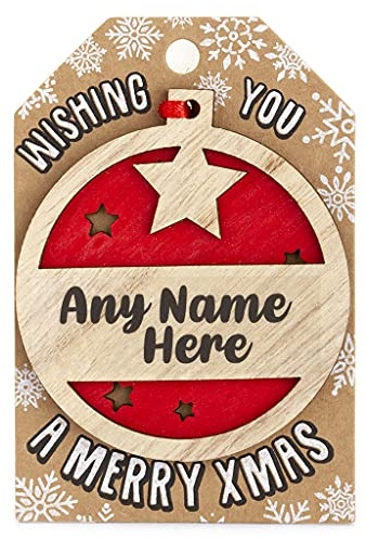 Personalised Wooden Make Any Name Hanging Christmas Tree Bauble Decoration