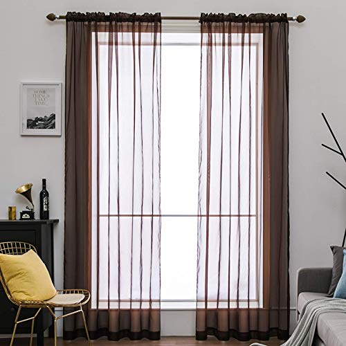 MIULEE 2 Panels Solid Color Sheer Window Curtains Smooth Elegant Window Voile Panels/Drapes/Treatment for Bedroom Living Room Coffee 55 Wx110 L, Rod Pocket