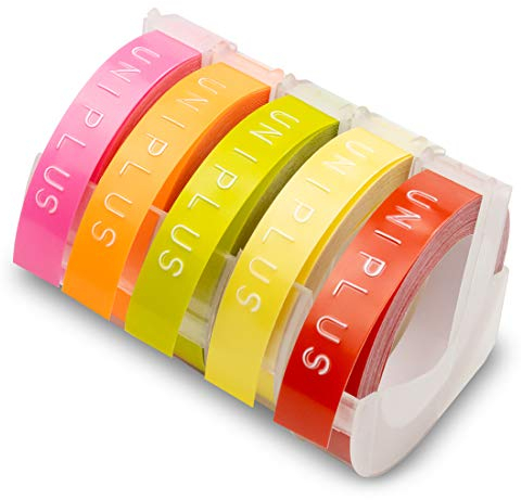 UniPlus Compatible 3D Embossing Label Tape Replacement for Junior Embossing 9mm 3D Omega S0717930 Junior S0717900 E-101 E-303 E-202 Label Maker, 5-Rolls