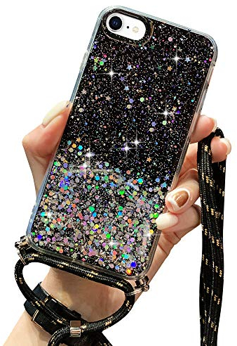 LCHULLE Handykette Handyhülle für iPhone 6,iPhone 6S Hülle mit Kordel Umhängenhülle Necklace Schutzhülle mit Band Silikon Case für iPhone 6/6S Schwarz