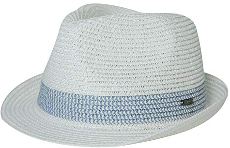 Comhats Chapeau de paille Fedora fait main pour homme, 16010_ blanc/bleu, M
