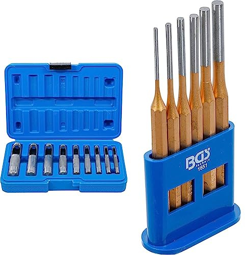 BGS 565 | Locheisen-Satz | 9-tlg. | 3-12 mm | inkl. Kunststoff-Koffer | Stanzeisen-Set + 1651 | Splintentreiber-Satz | 6-tlg. | 150 mm | 3-8 mm