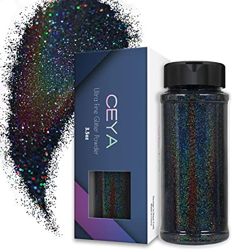 Ceya Paillettes fines holographiques de qualité supérieure - 100 g - Noir - Paillettes fines - 0,2 mm - Pour travaux manuels, scrapbooking, mariage, peinture, art