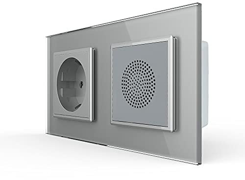 Luxus-Time Livolo Bluetooth Lautsprecher Einbaulautsprecher Box mit Steckdose für Unterputz inkl. Glasrahmen Grau