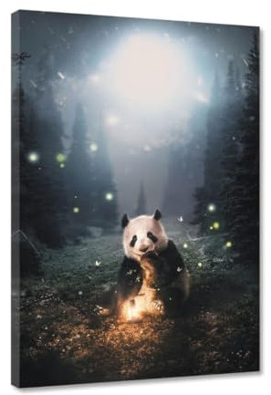 Hustling Sharks® Tierbilder auf Leinwand als XXL Wandbild Magical Panda - Leinwandbild im Hochformat (80x120cm), Panda Bild, Wandbild Tiere, Wandbild Schlafzimmer, Bilder Deko Wohnzimmer, Deko