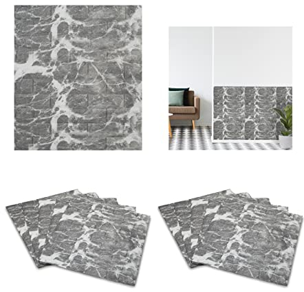 Relaxdays Wandpaneele, 10er Set, selbstklebend, zuschneidbar, 3D Effekt, Wandverkleidung Marmoroptik, 77x69 cm, grau