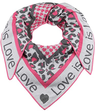 Zwillingsherz Dreieckstuch Love is Love Stola Schal aus Wolle für Damen Mädchen Jungen Kinder - Hochwertiges Baumwoll- Halstuch mit Leo und Herz Muster - Damenschal für Sommer Herbst Winter