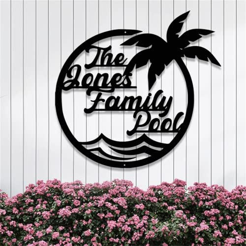 Riaeelvs Personalisierte Familie Pool Schild Metall Schwimmbad Schild Modern 16in x 16in Wandmontage Innen- und Außendekoration