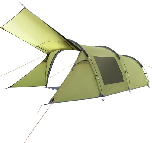 Campingzelte, HIKERBRO Familienzelt mit 2 Zimmern, 3 Personen Motorradzelt mit Veranda & Vorraum für Camping, Wasserdicht 4 Personen Großes Rucksackreisen Tunnelzelt für Picknick Survival Wandern