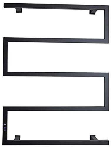 WPHH Scaldasalviette Elettrico da Bagno Nero, Scalda Asciugamani Elettrico con Timer/Controllo della Temperatura, Termoarredo Elettrico A Parete da 90 W, Acciaio Inossidabile 304 Premium,Hardwired