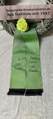Trauerschleife Grabschleife 10 cm breit Bedruckt Low Budget (mistelgrün)