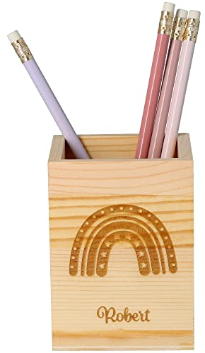 Goodtimes Stiftehalter Regenbogen Stern aus Holz mit individuellem Namen 11cm x 8cm x 8cm