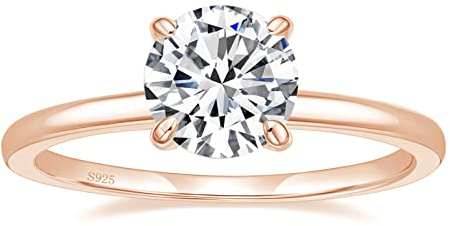 Zakk Ringe Damen Silber 925 Rosegold Gold Solitärring 1,5CT Rund Zirkonia Verlobungsringe Versprechen Heiratsantrag Ring (Rosegold,60 (19.1))