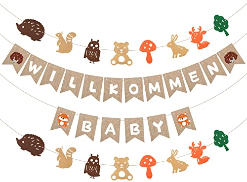 PAPERKIDDO Willkommen Zuhause Baby Banner Dekorationen Set, Wald Baby-Dusche Deko Welcome Baby Banner Zubehör, Passend für Baby Party Geburtstagsfeier mit Dekorationen Waldparty-Fahne