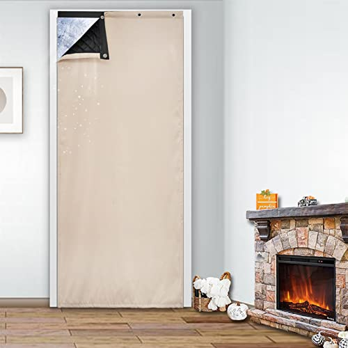 SK Studio Wärmeschutzvorhang für Türen, Thermo Türvorhang Kälteschutz Isolier Schutz Vorhang Wasserdicht Winddicht für Balkontür Schlafzimmer Wohnzimmer Beige 1,