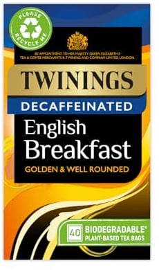 Twinings English Breakfast Decaf Tea | Golden, Well Rounded & Full Bodied Decaffeinated Black Tea | 40 Biodegradable Tea Bags