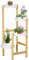 Outsunny Support pour plantes piédestal étagère à fleurs avec 4 niveaux étagères rondes en bambou et métal pour extérieur intérieur 28 x 28 x 80 cm blanc